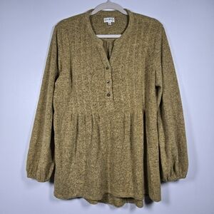 Wonderly Marled Mustard Yellow Babydoll Balloon Sleeve Tunic Sweater Top Large